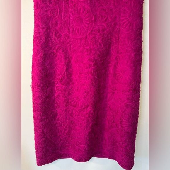 Etcetera 3D Raw Textured Floral Silk Sheath Dress Fuchsia Formal Chic Sz 4 - Picture 3 of 13
